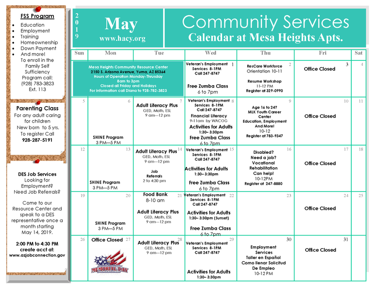 Events - May Calendar - HACY - Housing Authority of the City of Yuma